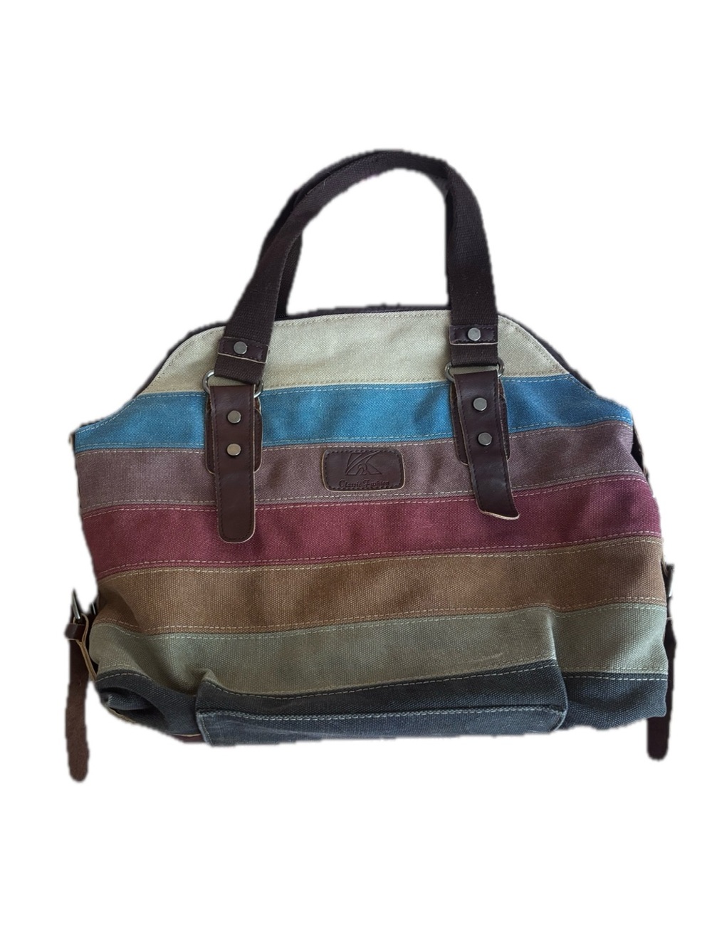 Striped Canvas Tote with Feux Leather Handles - Multicolor